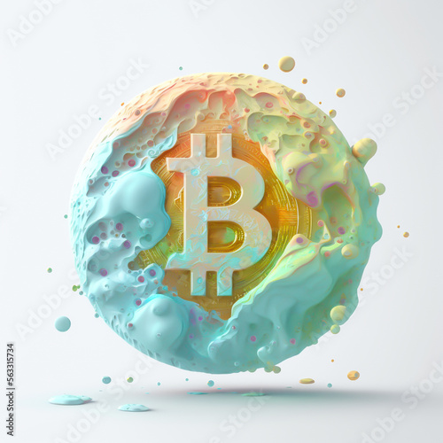 Abstract Bitcoin in Pastel Colors. AI Generative