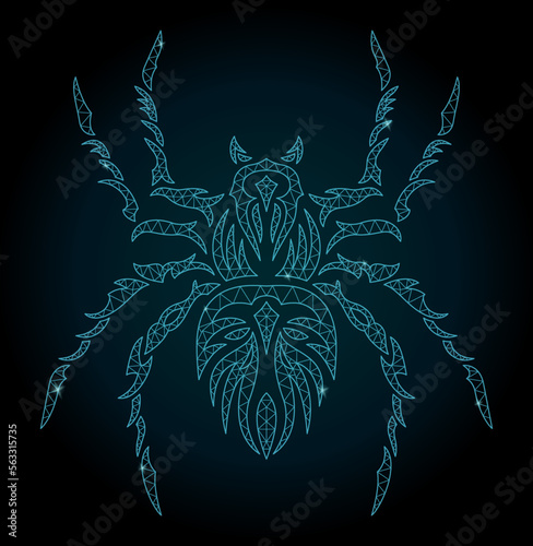 Linear low poly art with blue spider