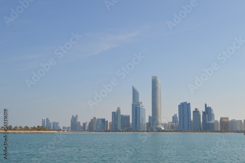 Abu Dhabi city skyline along Corniche beach taken from a boat © shams Faraz Amir