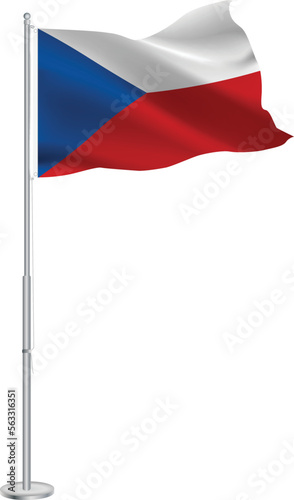 Isolated waving national flag of Czech Republic on flagpole