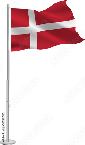 Isolated waving national flag of Denmark on flagpole
