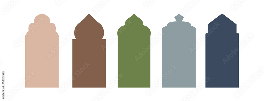 Islamic windows and door arches with modern style vector design. Mosque ...