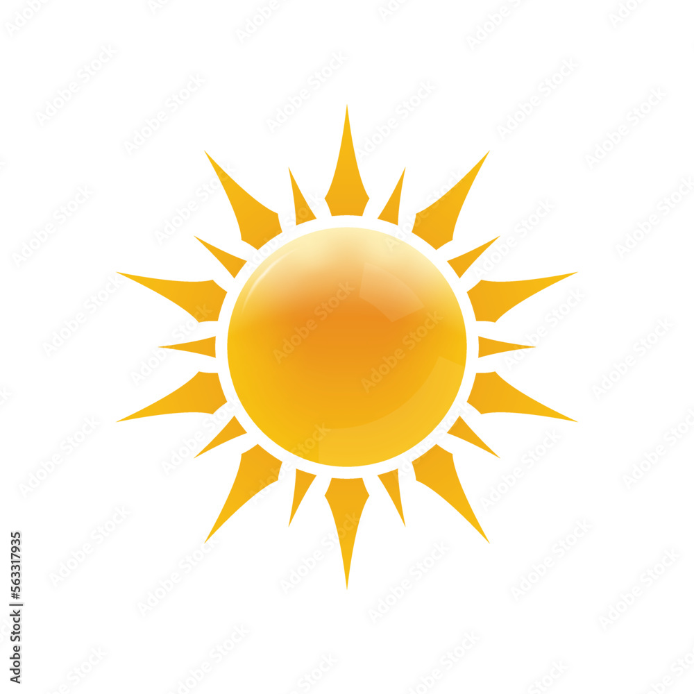 Sun icon. 3d sunshine sign. Summer, hot or heat symbol. Vector illustration. Sun icon. 3d sunshine sign. Summer, hot or heat symbol. Vector illustration.