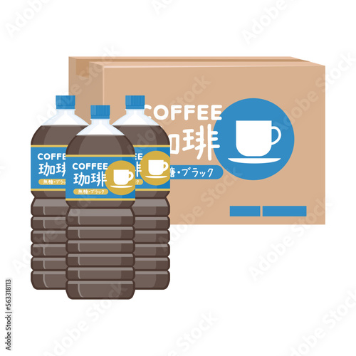 ケース売りのペットボトルのブラックコーヒー