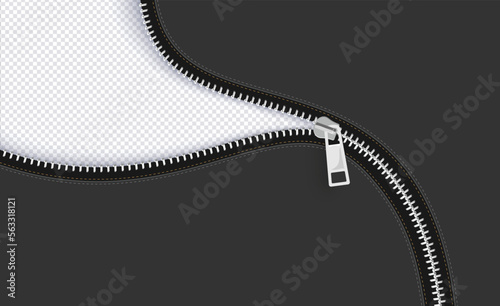 Open zipper with copy space. Background with place for text. Vector illustration. photo