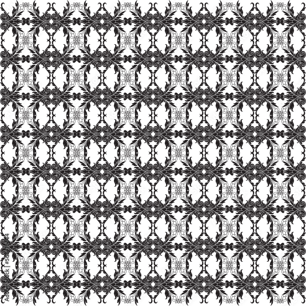Vector, Image of batik pattern background, black and white, with transparent background