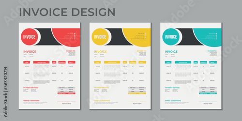 Minimal corporate Business multiple color variation a4 size vector invoice design template