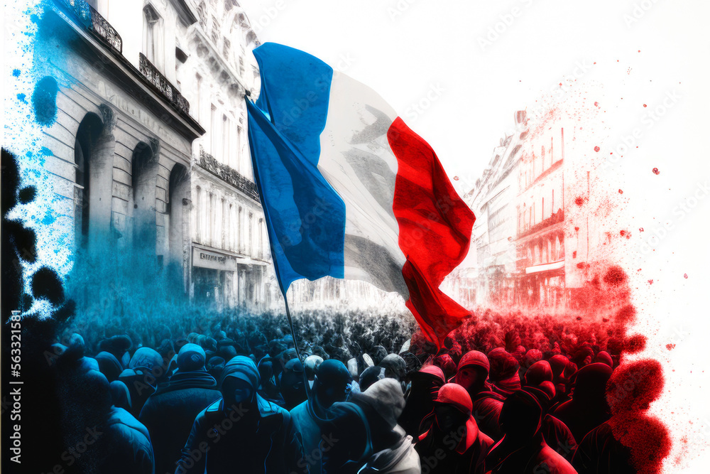 Manifestations en France. Réforme des retraites. Gilets jaunes en grève. Mouvement social, mobilisation générale. Illustration style dessin à la main. Generative AI