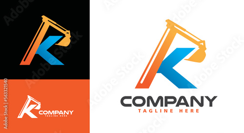 Letter K Excavator Logo, Excavator K Letter Logo for construction company