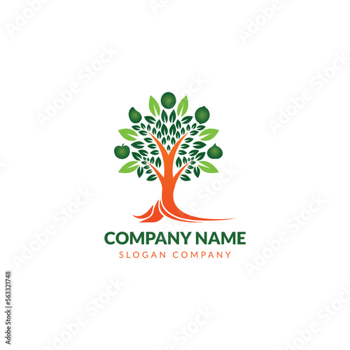 Logo Concept Fruit Company Merging the tree with many types of fruits