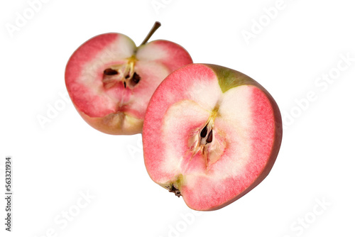 Hidden Rose Apples, pink apple inside. Sliced apple isolated  