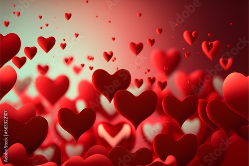 Valentines day background banner - abstract panorama background with red hearts - concept love made with Generative AI 