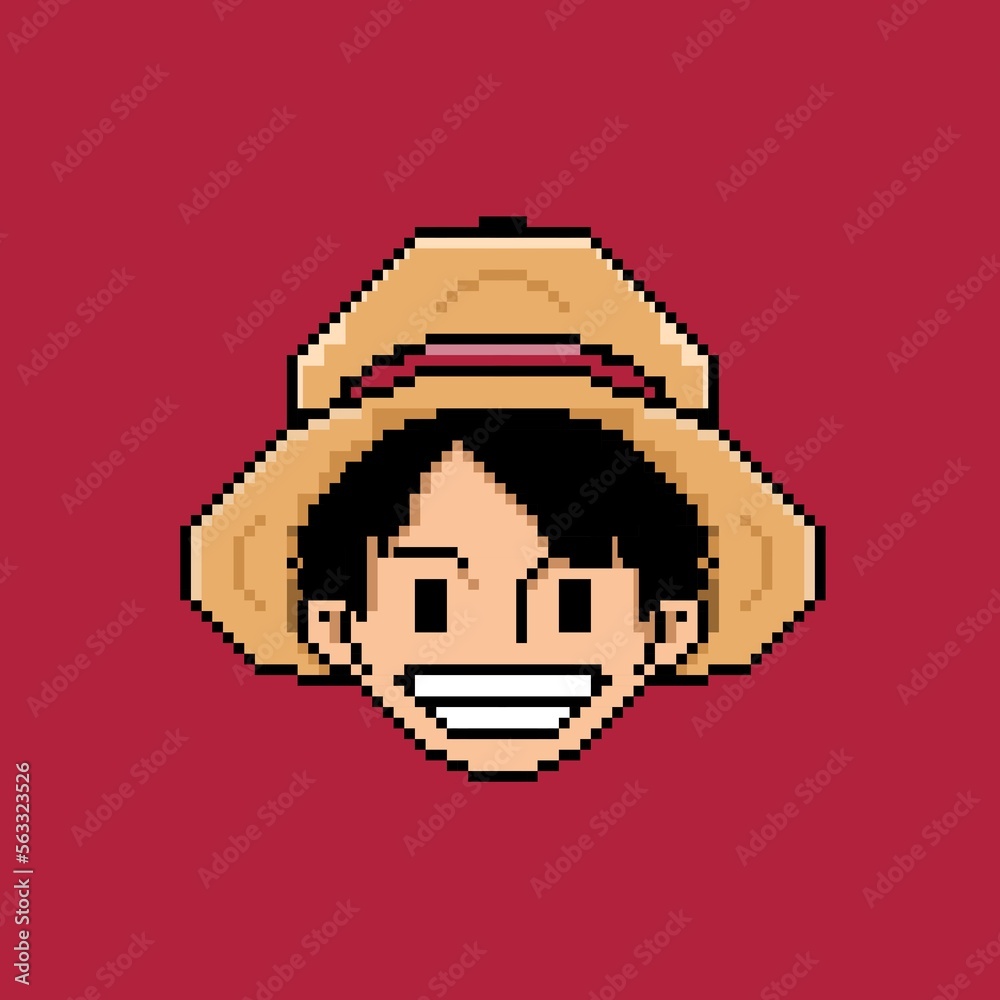 Pixel art luffy one piece anime, mugiwara no luffy, strawhat pirates