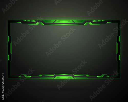Abstract neon green border stream overlay gui screen panel for webcam video broadcast