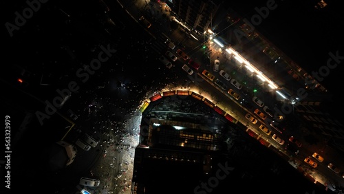 The course of life. Istanbul night view from above. Traffic jams of the metropolis. The view from the drone.