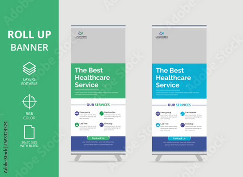 Healthcare and medical roll-up design, Modern Minimalist Professional and Corporate Medical roll up banner vector template design