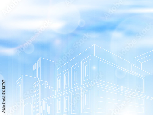 City smart buildings. Abstract architecture. Sketch cityscape. Skyline technology. Digital real estate plan. Sky urban draft. Houses planning. Town construction concept. Vector background