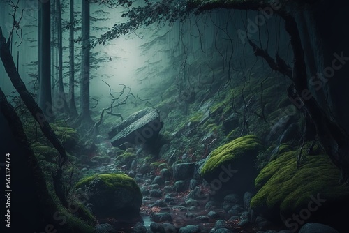 A dreamy and misty forest scene with a peaceful and serene atmosphere  perfect for a nature hike or a tranquil escape generative ai