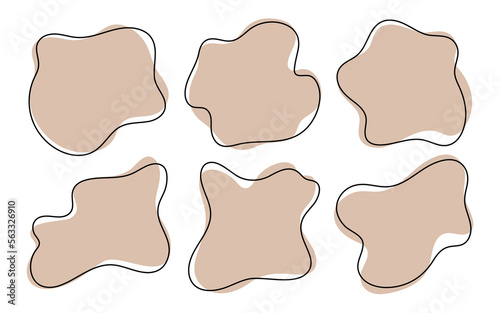 Organic beige blob shape and line frame. Abstract fluid shapes vector set, simple decoration forms