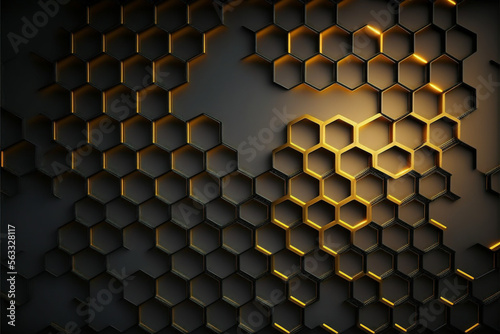Hexagonal Pattern Wallpaper Blocking the Sun on a Black and Gold Abstract Honeycomb Background