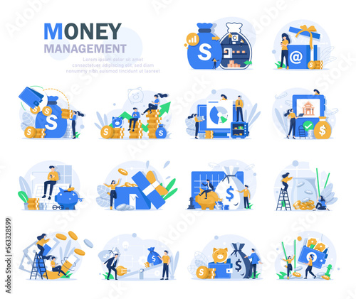 Cost optimization concept set. Idea of financial and marketing strategy. Cost and income balance. Spending and cost reduction, while maximizing business value