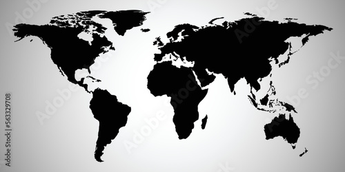 Black blank world map. World map vector abstract illustration. World map template with continents.
