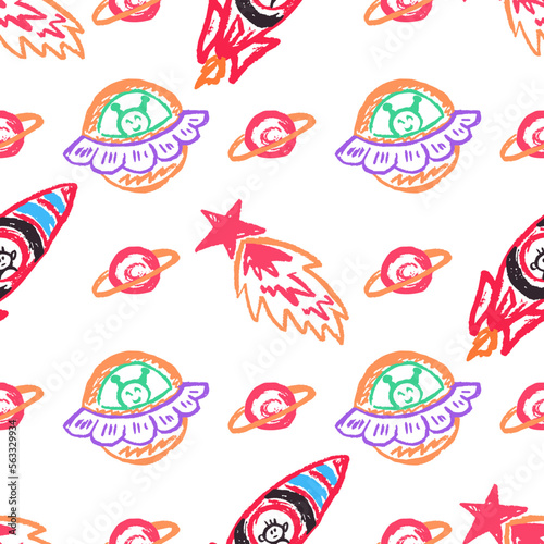 Seamless pattern. Children's drawings with wax crayons