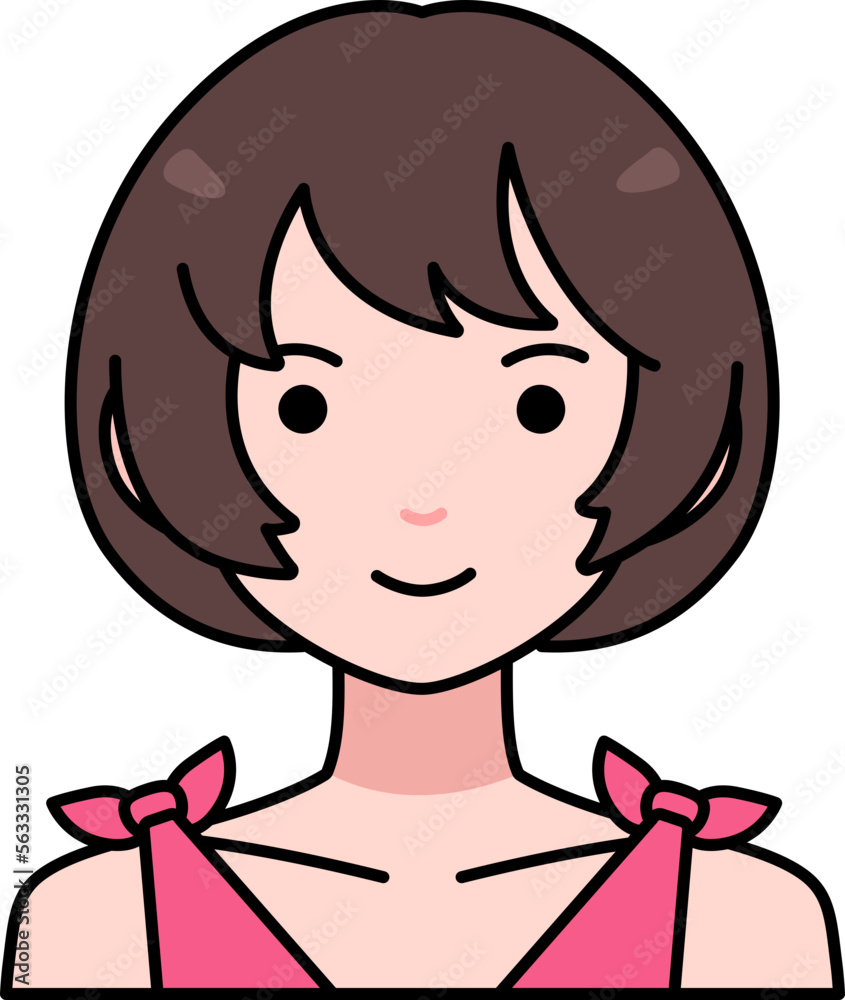Cute Woman girl avatar User person people short hair Colored Outline Style Cute Woman girl avatar User person people short hair Colored Outline Style