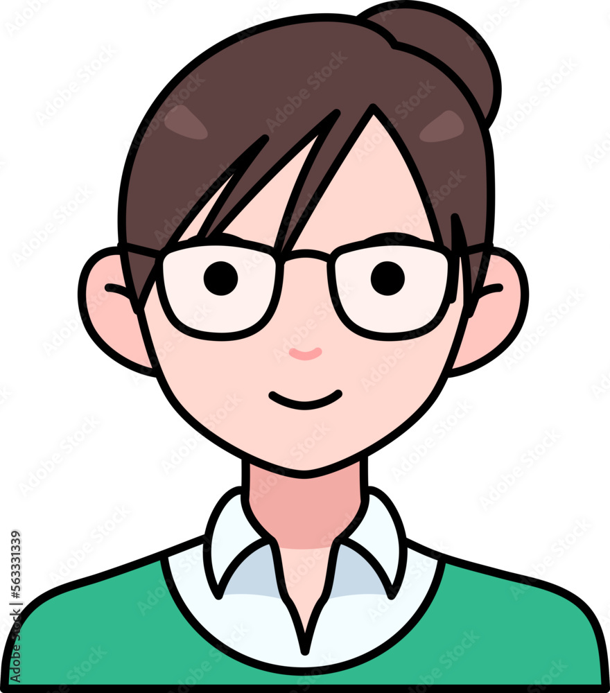 Nerd Woman boy avatar User person people glasses chignon Colored Outline Style Nerd Woman boy avatar User person people glasses chignon Colored Outline Style