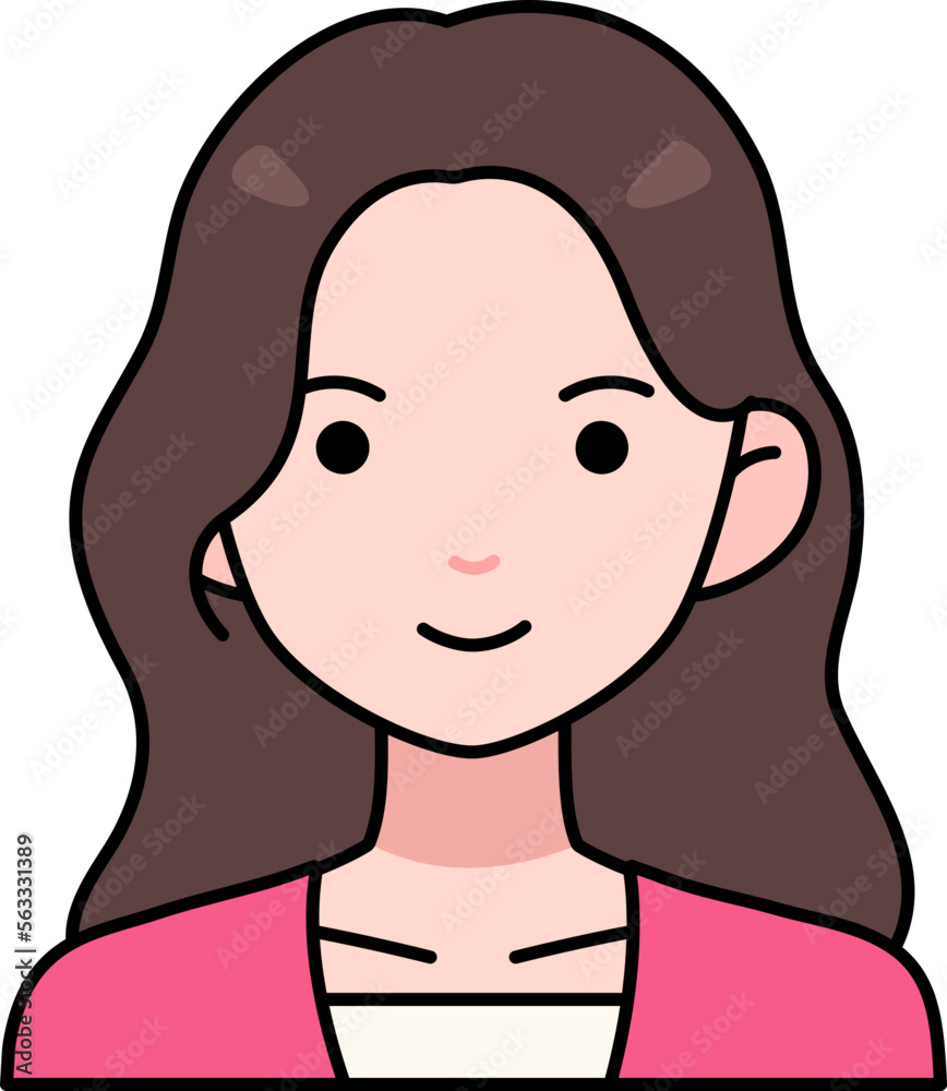 Woman girl avatar User person long hair Pink Clothing Colored Outline Style Woman girl avatar User person long hair Pink Clothing Colored Outline Style
