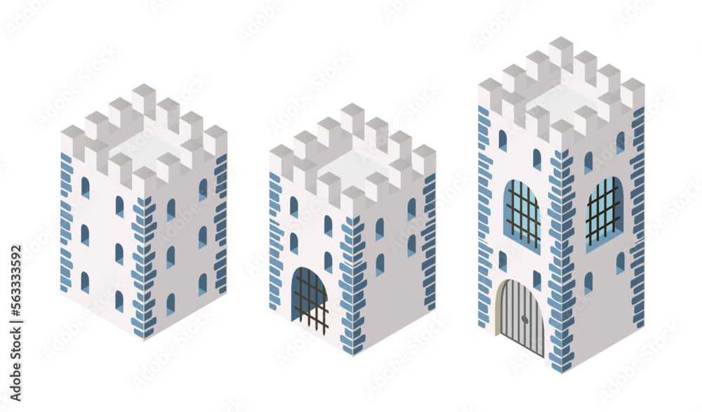 An isometric element of an ancient fortress of an urban landscape