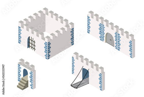 An isometric element of an ancient fortress of an urban landscape