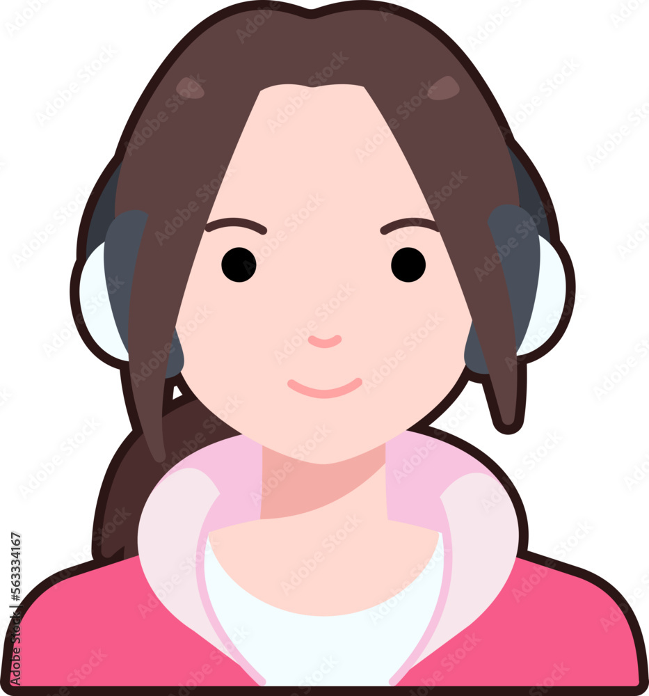 Young Woman girl avatar User person people Headphone hoodie Flat Black Outline Young Woman girl avatar User person people Headphone hoodie Flat Black Outline