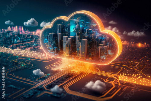 Cloud computing technology concept. Futuristic illustration. AI generative  
