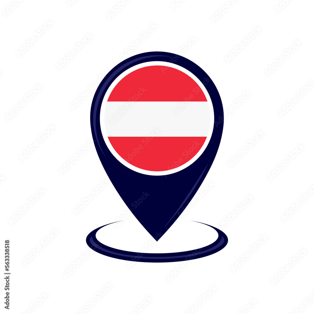 Location icon with Austria flag isolated. Austria flag and map pointer icon. vector illustration