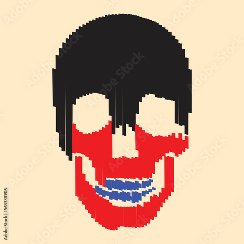 Vector line- art skull made by vertical lines. Human skull front view, enlightened from under.