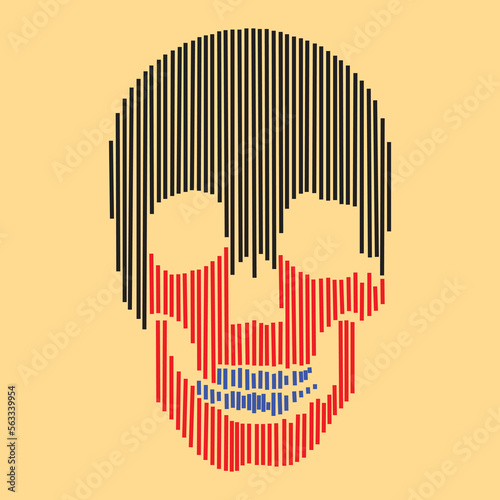 Vector line- art skull made by vertical lines. Human skull front view, enlightened from under.