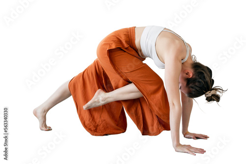 Yoga person woman pose asana twisting, isolated transparent background.
