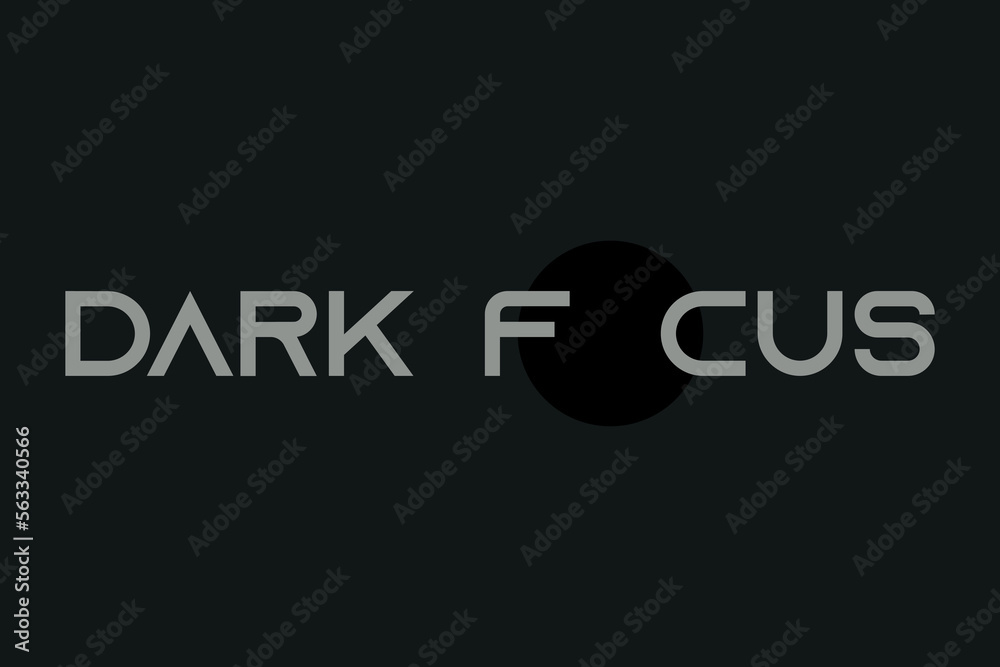 DARK FOCUS text on black background. Dark Focus gray typography with black circle shape vector illustration.