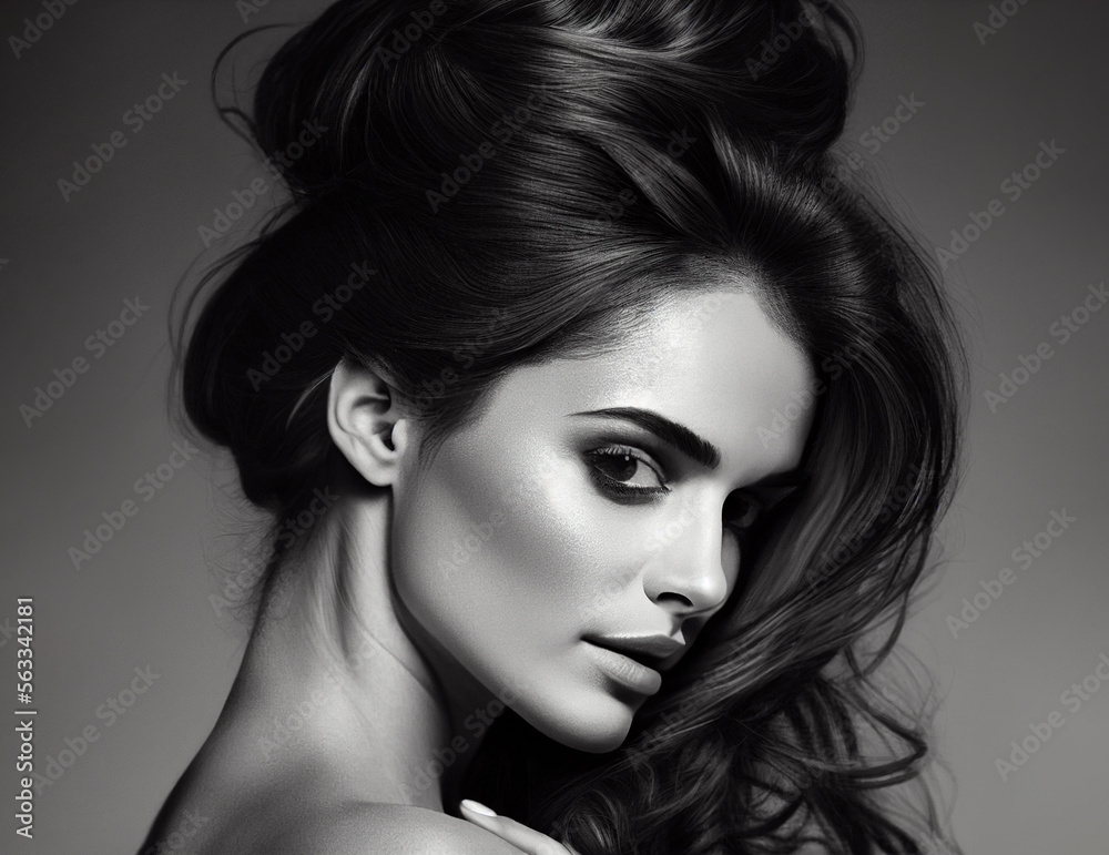 Fototapeta premium Beautiful woman with big volumized hair. Digitally AI generated image.