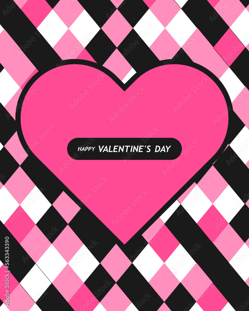 Obraz premium Happy Valentine's Day card. Banner or background with heart frame and pattern in pop art flat style for decor, greeting, print, packaging, sale, promo, web. Vector EPS 10