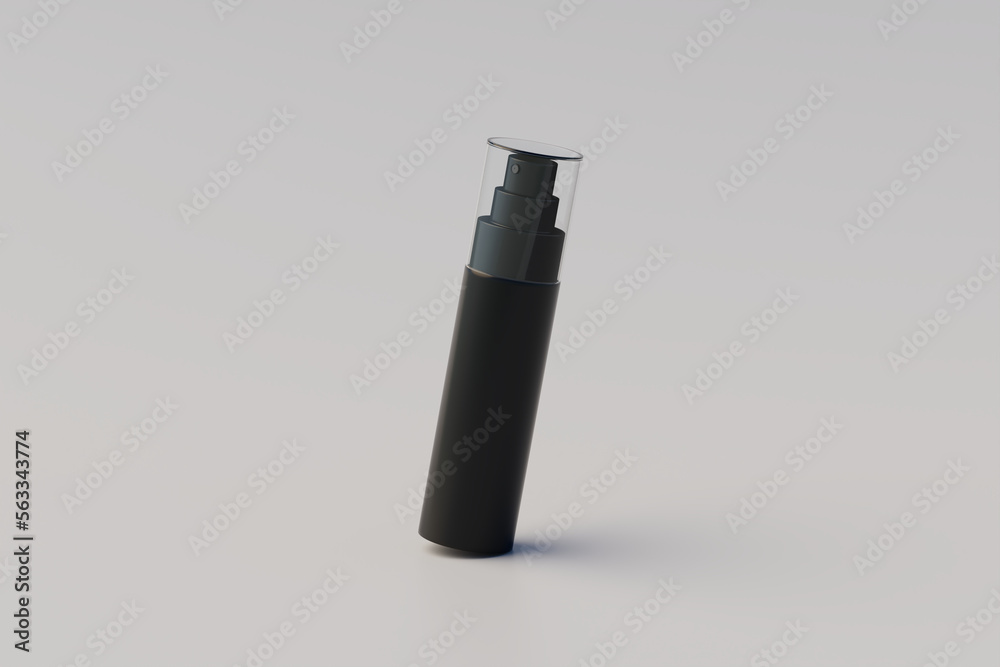 Black Plastic Spray Bottle Mockup. Multiple Bottles. 3D Rendering Black Plastic Spray Bottle Mockup. Multiple Bottles. 3D Rendering