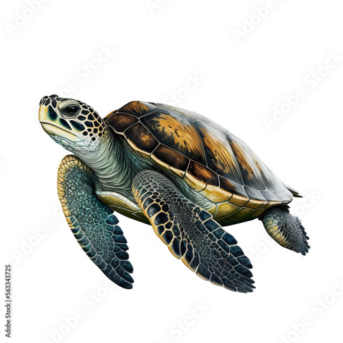 sea turtle majestic dramatic illustration isolated on white background 