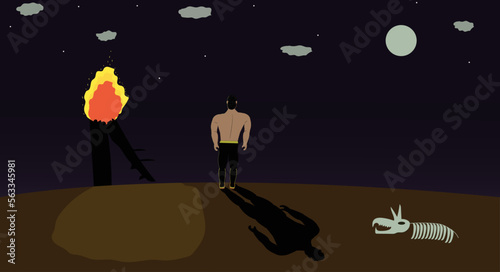 The Trees Are Burning Night Scene A Man Is Standing With His Back Turned