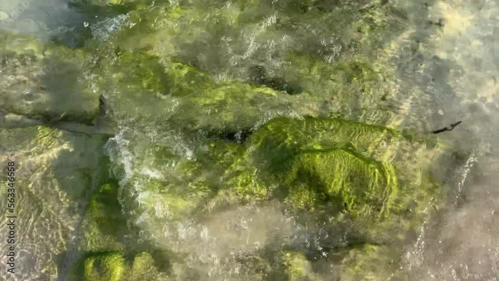 Fließendes Wasser über den Steinen mit Moos Fließendes Wasser über den Steinen mit Moos