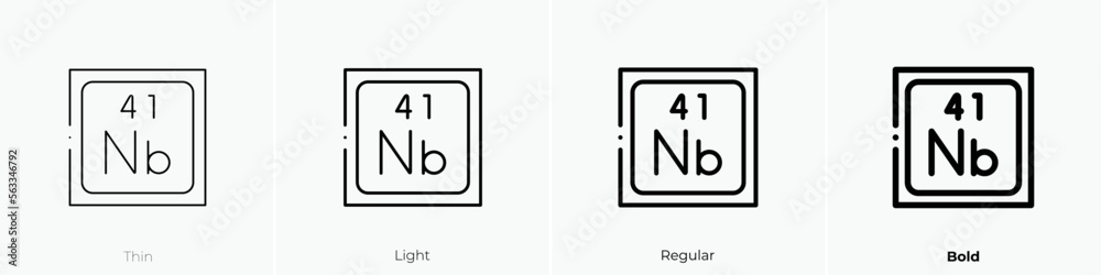 niobium icon. Thin, Light Regular And Bold style design isolated on white background