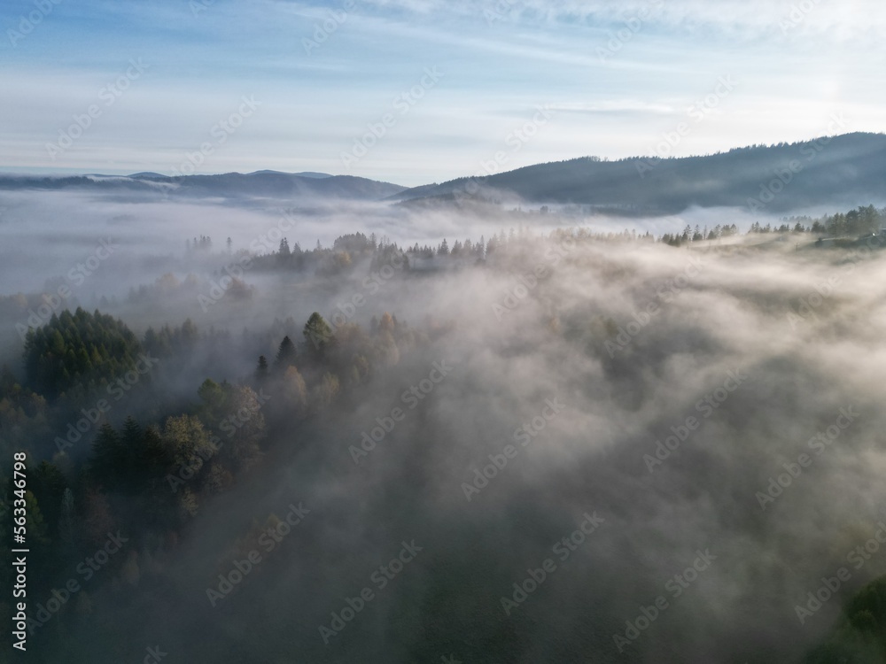 Beskid Żywiecki - foggy sunrise in the mountains
