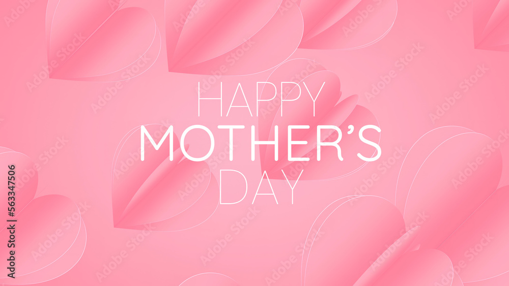 Happy Mother's Day, Mother's Day Greeting Card, Flying Pink Paper Hearts, Love Symbols On Pink Loop Background 
