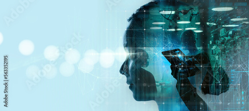 Double exposure of Medical technology concept working for Remote medicine and Electronic medical record with female doctor.