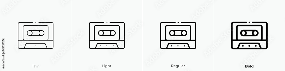 cassette tape icon. Thin, Light Regular And Bold style design isolated on white background